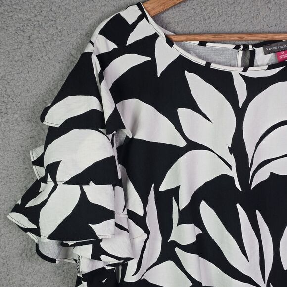 Vince Camuto Black White Abstract Print Tiered Sleeve Blouse Size 3X - Picture 4 of 13